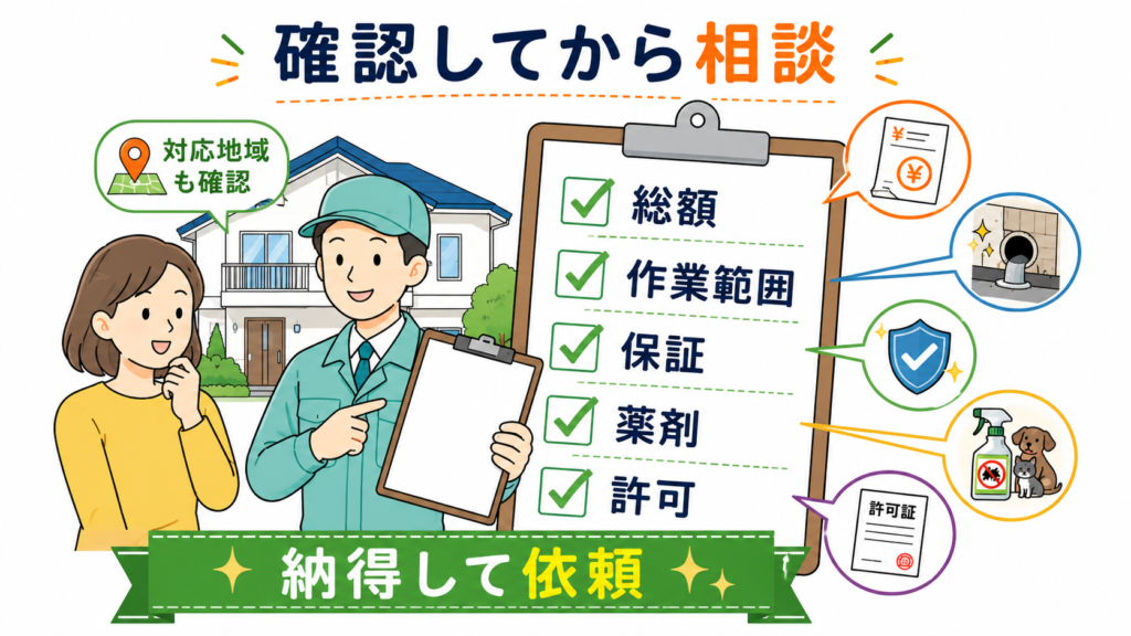 害獣セーフガードへ相談する前に料金・施工範囲・保証・薬剤・許可を確認するポイント