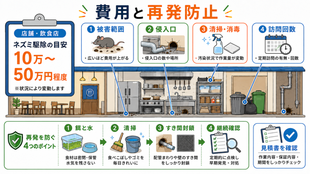 飲食店のネズミ駆除費用10万~50万円程度の目安と侵入口封鎖や清掃などの再発防止策